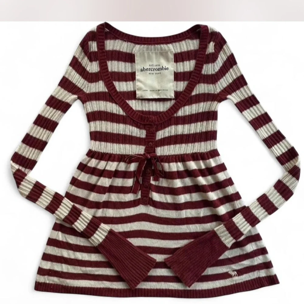 ISO!!! Abercrombie & Fitch Maroon and White Striped Long Sleeve - Picture 2 of 3